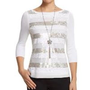 NWT WHBM striped sequin pullover top